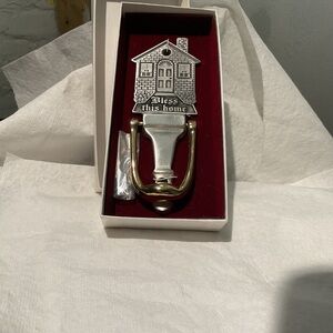 Silver and Gold Door Knocker with House Design